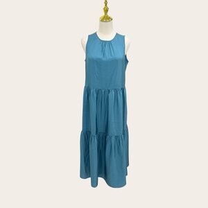 Eileen Fisher SZ XS River Washed Silk Tiered Midi Dress Sleeveless NEW $350